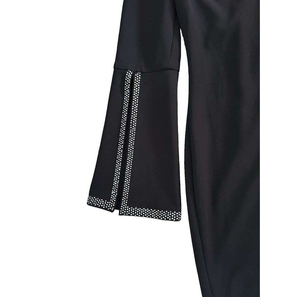 NWT Calvin Klein Black Dress Knee Length Size 4 Slit Sleeves Rhinestones Classy - Picture 3 of 7